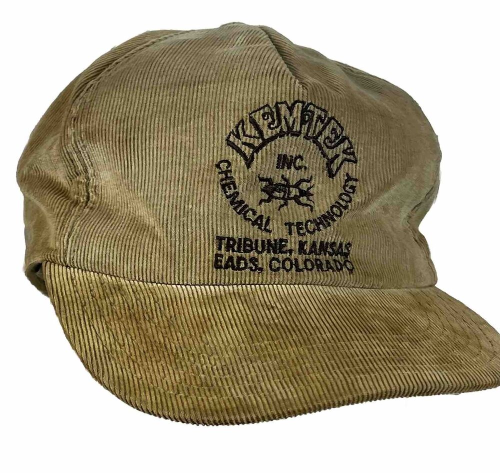 Vintage KEMTEK Chemical Tan Corduroy Hat Colorado Kansas Embroidered Cap RARE